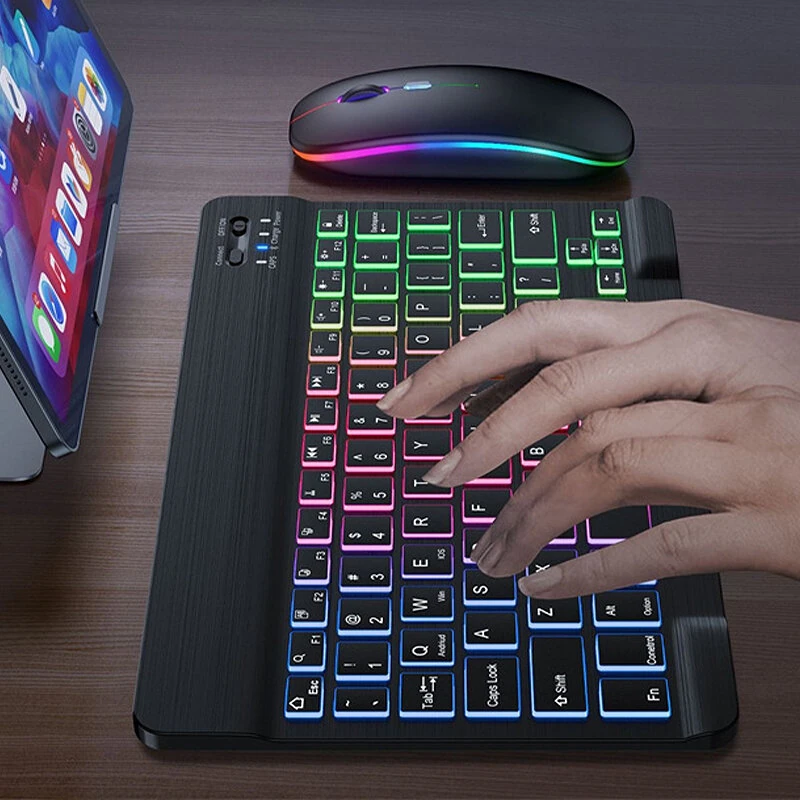 Telefon, tablet, dizüstü bilgisayar için RGB bluetooth klavye ve fare seti,  taşınabilir yeniden şarj edilebilir klavye Fare kombinasyonu, sessiz ...